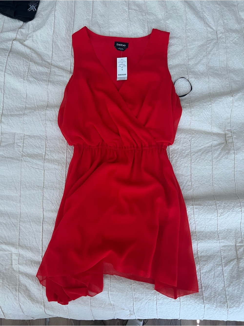 NWT BeBe Bright Red Surplice V-Neck Dress Size Small